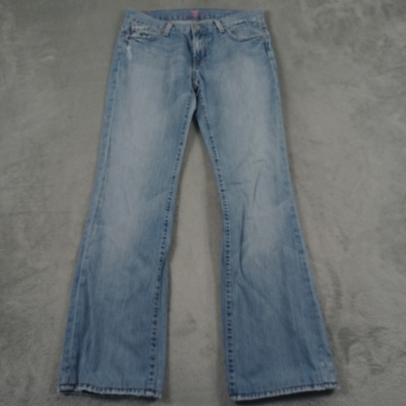 7 For All Man Kind Jeans Womens 28 Blue Denim Bootcut Distressed Pockets Tailore - Picture 1 of 11